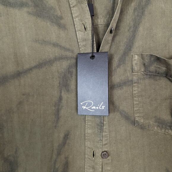 NWT Rails Olive Black Tie Dye Ingrid Raw Button Down Shirt Size M - Picture 7 of 8